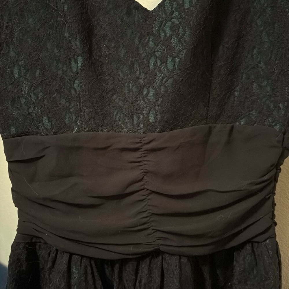 eShakti women's dress size 10 pockets Black lace over Green Ruched waist NWOT 💚🖤 - Picture 6 of 9